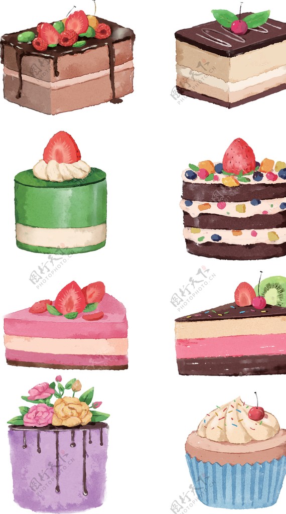 手绘可爱风草莓蛋糕素材