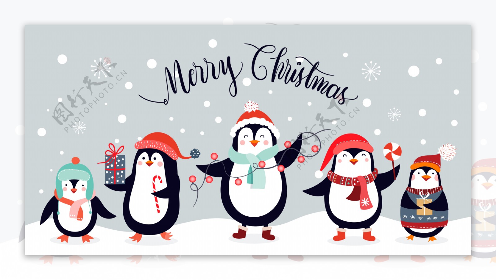 圣诞快乐企鹅卡通