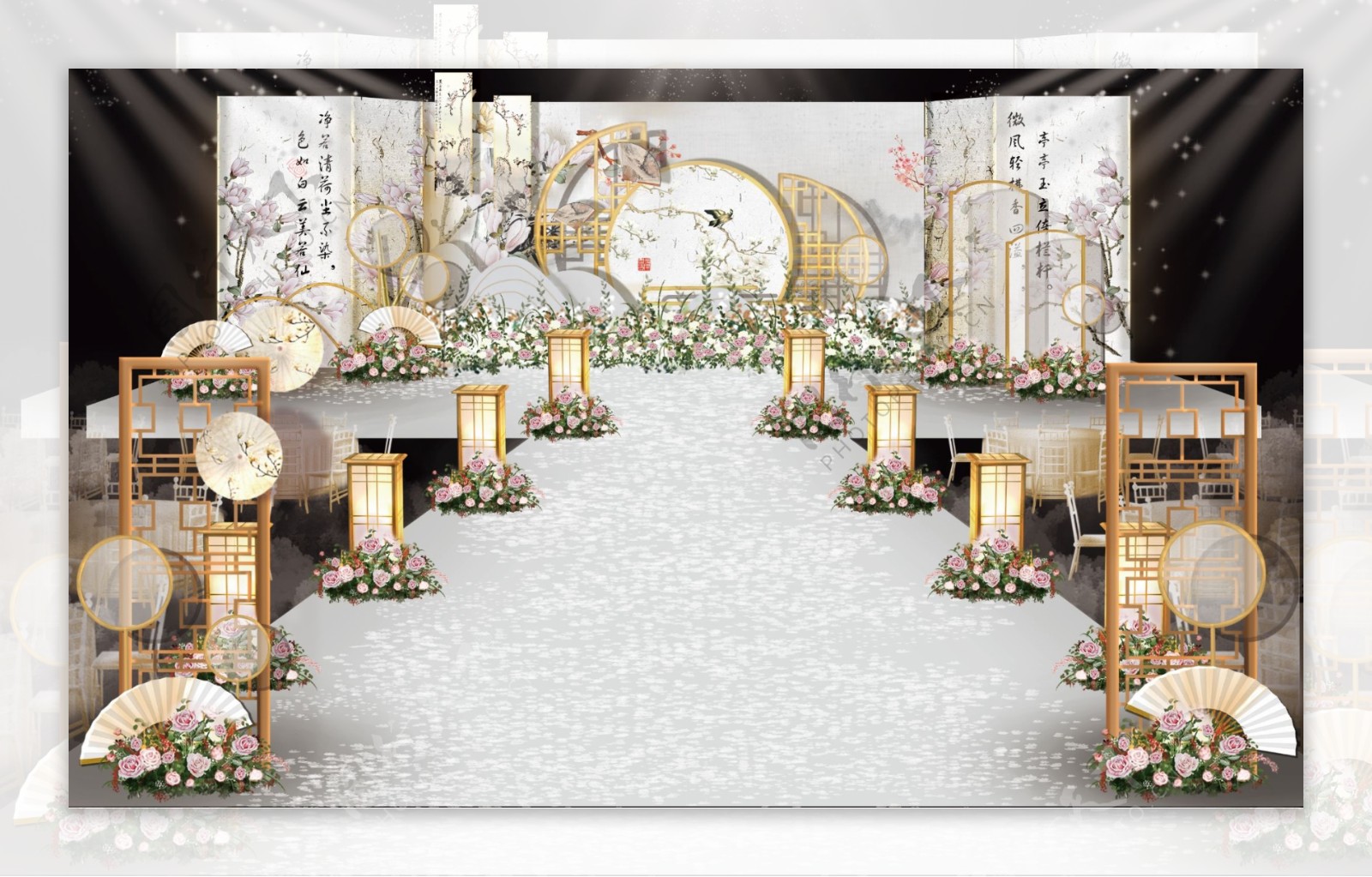 中式婚礼舞台效果图