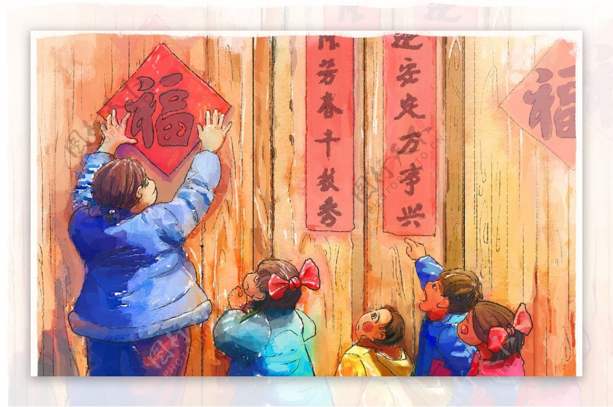 新年传统国风插画卡通背景素材