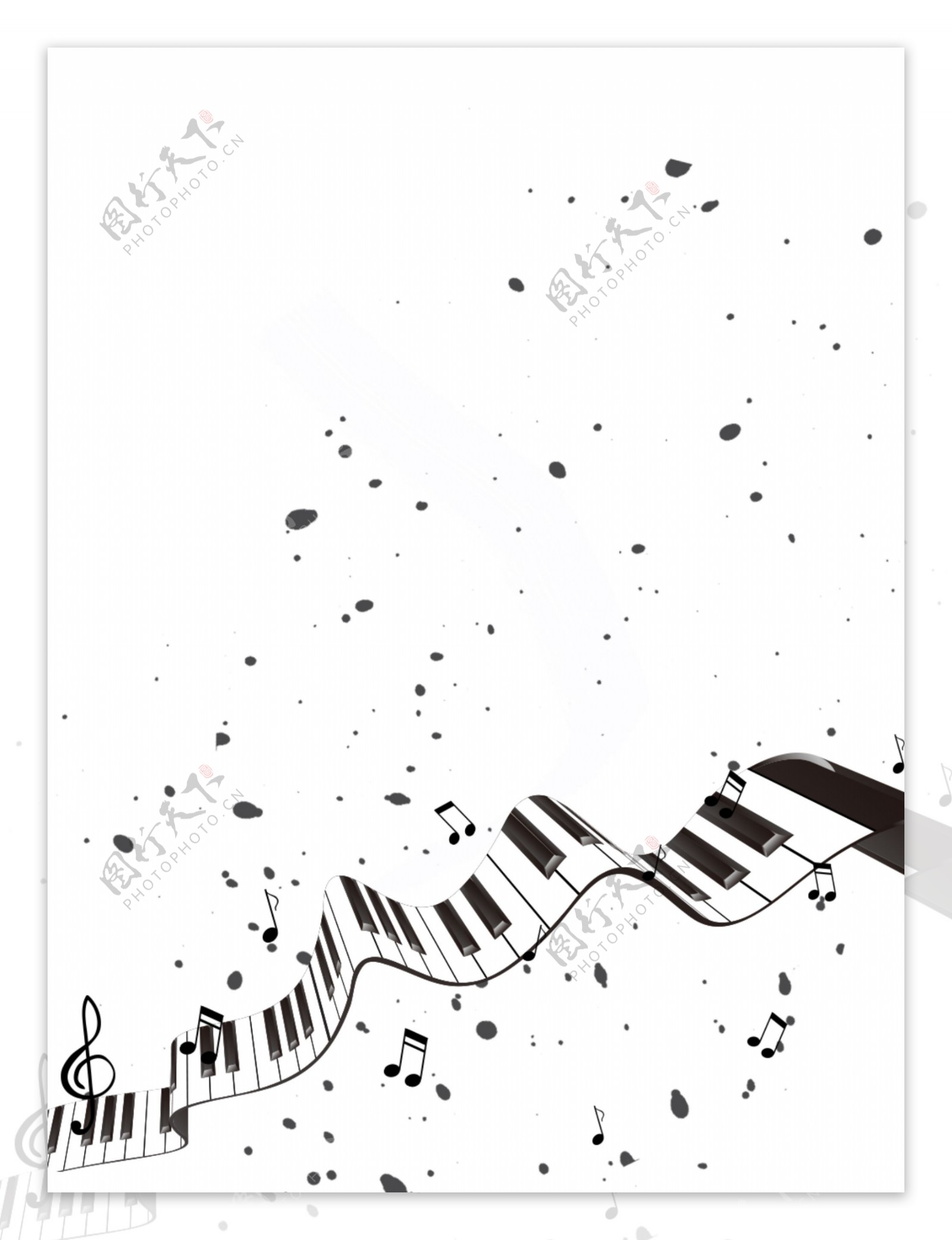 琴键音符黑白风海报背景