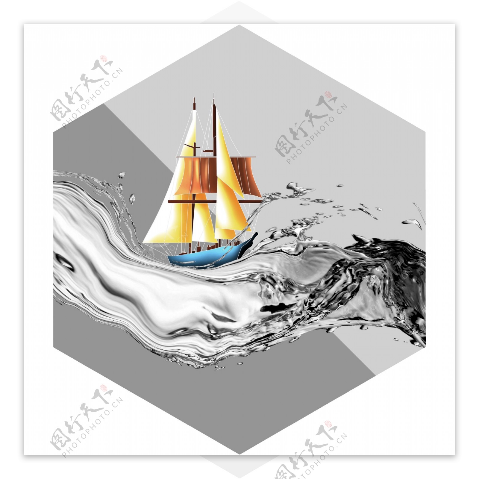 新中式大海帆船一帆风顺装饰画