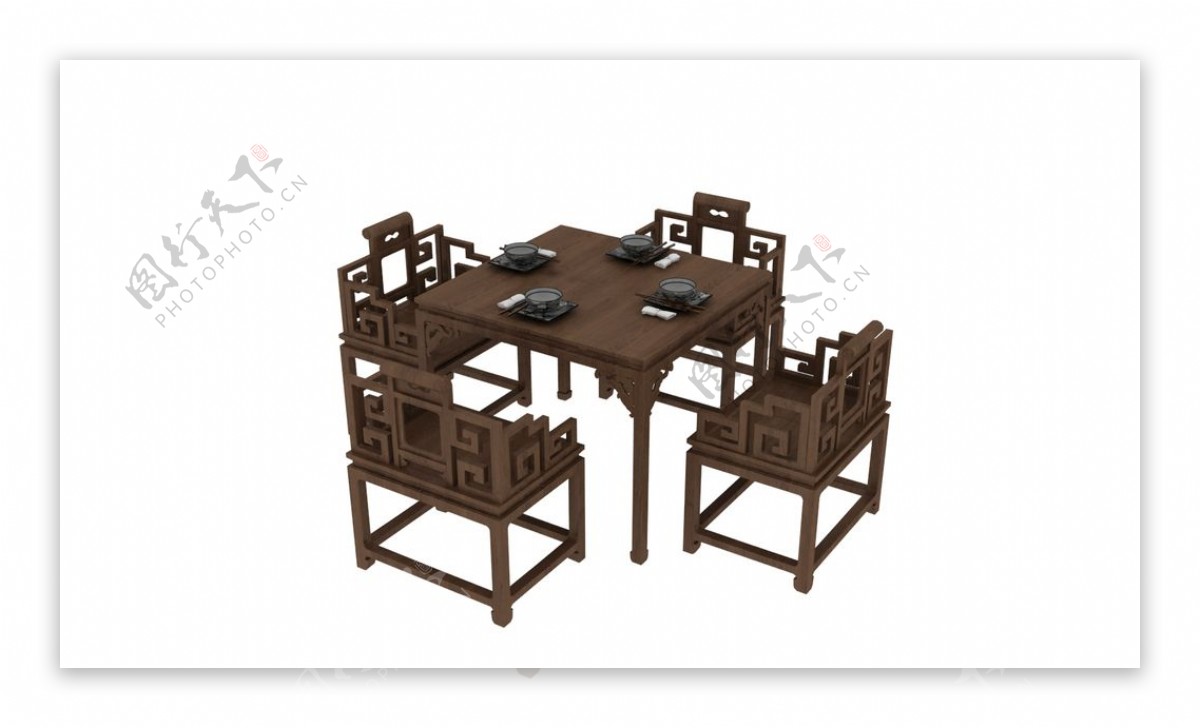中式茶桌椅3d模型