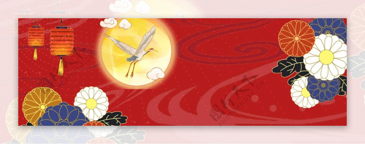 淘宝天猫中秋节红色手绘背景