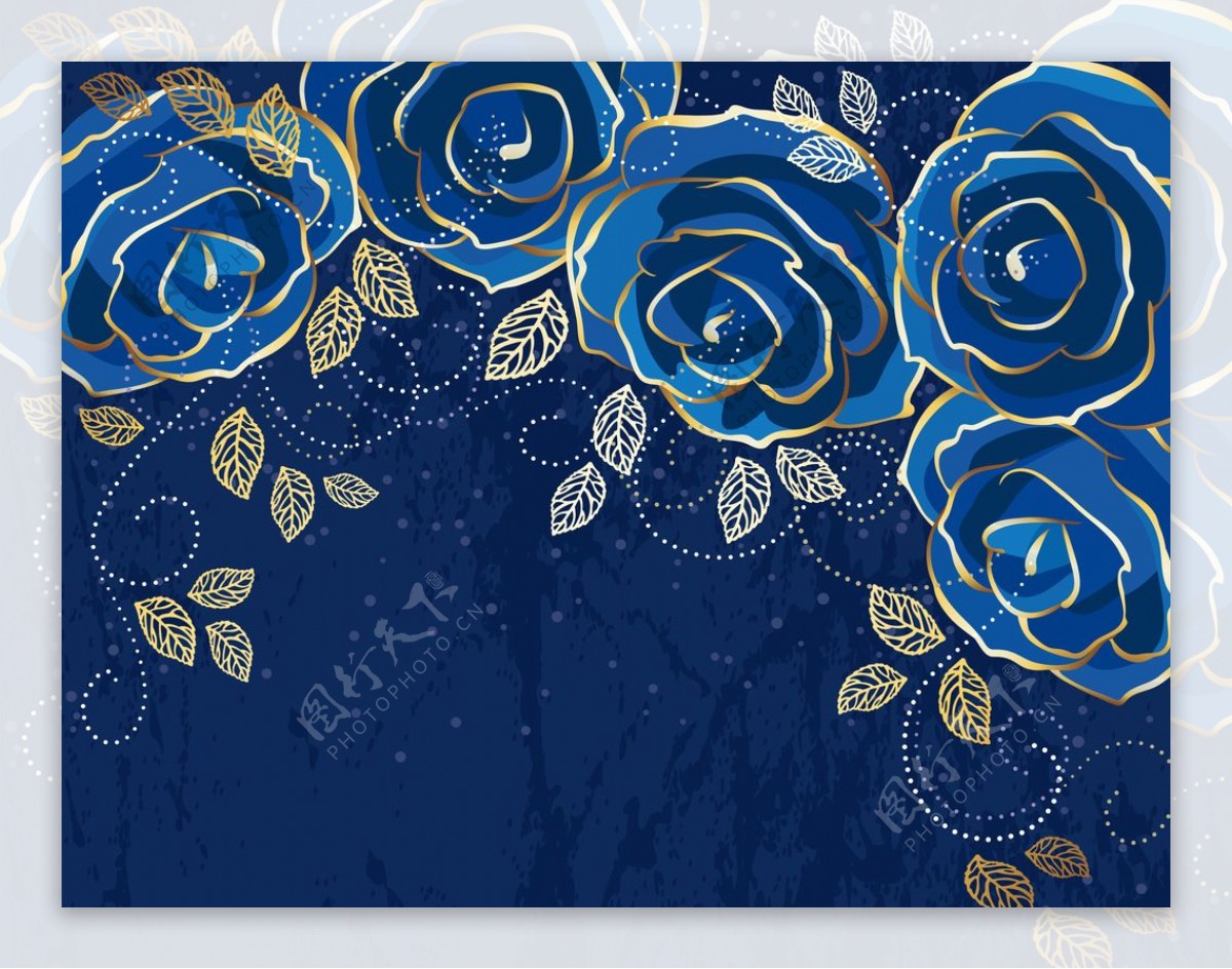 蓝色花朵墙贴墙画背景素材