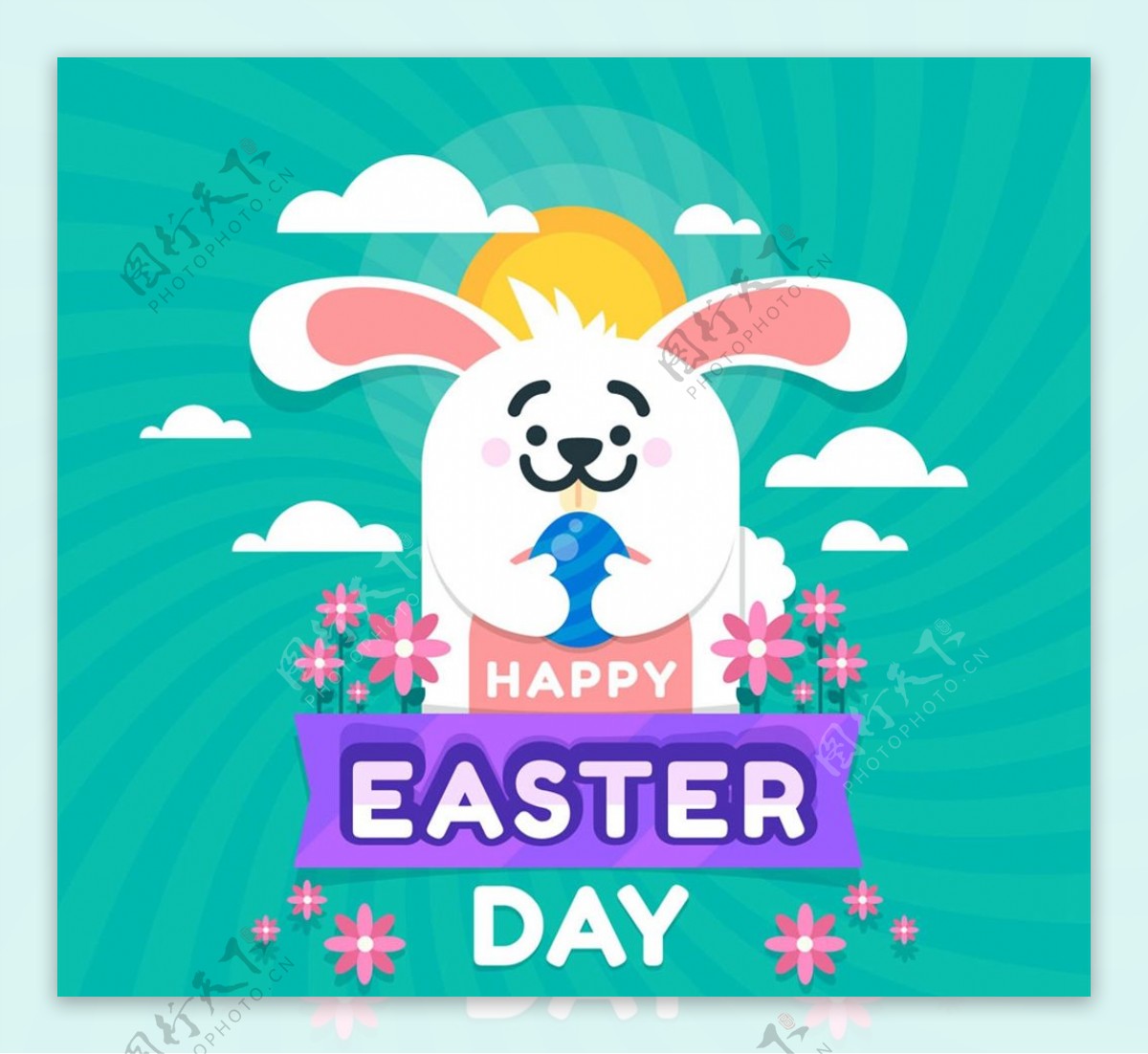复活节抱彩蛋白兔图片