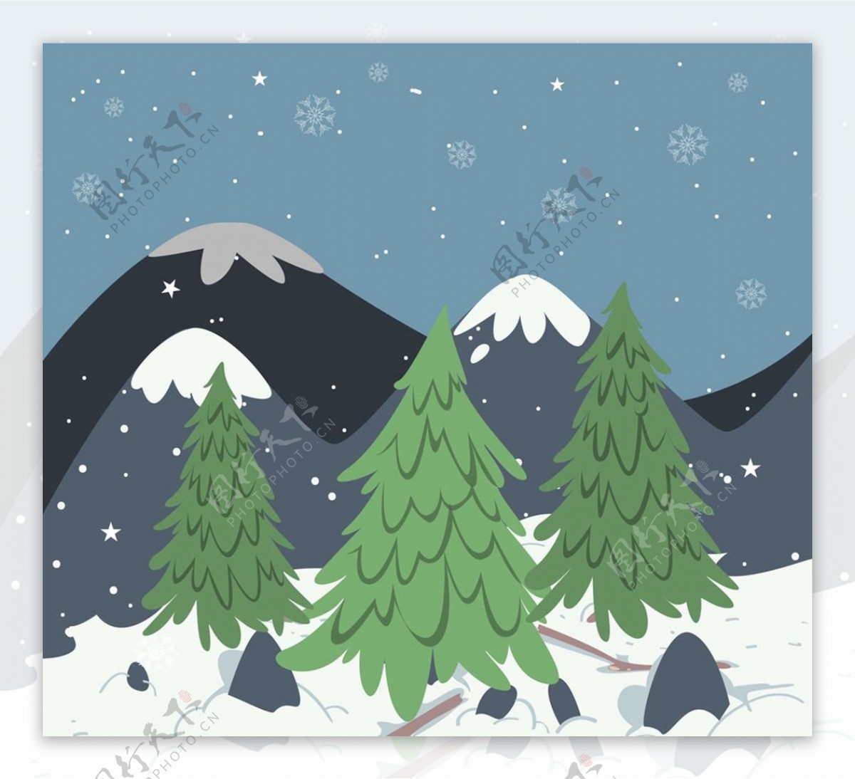 冬季雪山树木风景图片