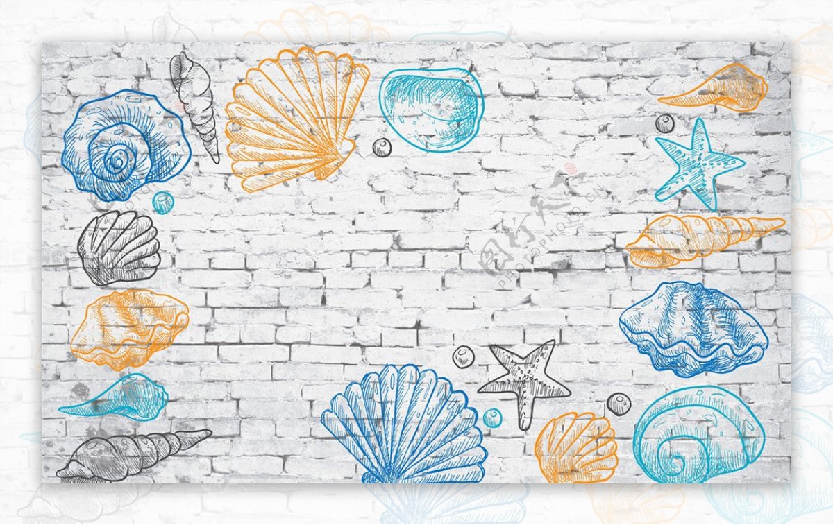 贝壳海星背景墙图片