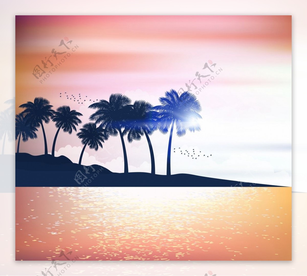 大海岛屿椰子树剪影图片