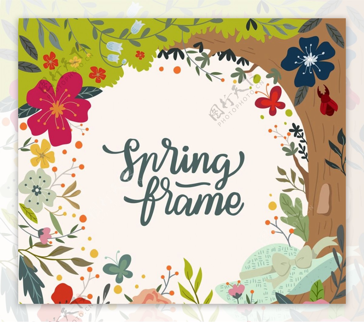 彩色春季树木和花卉图片