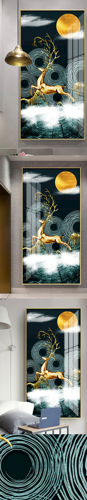 轻奢手绘麋鹿抽象风景装饰画图片