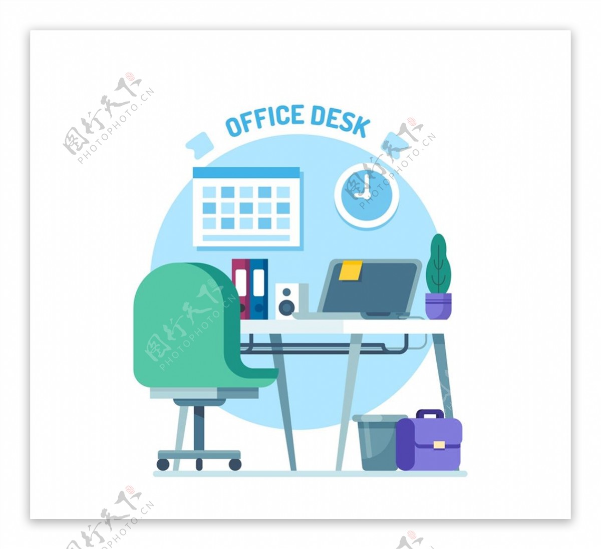 蓝色私人办公桌图片