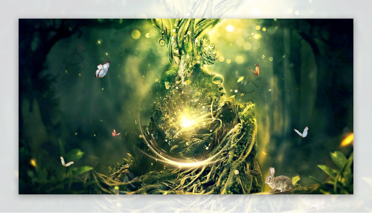 魔幻森林蝴蝶背景海报素材图片