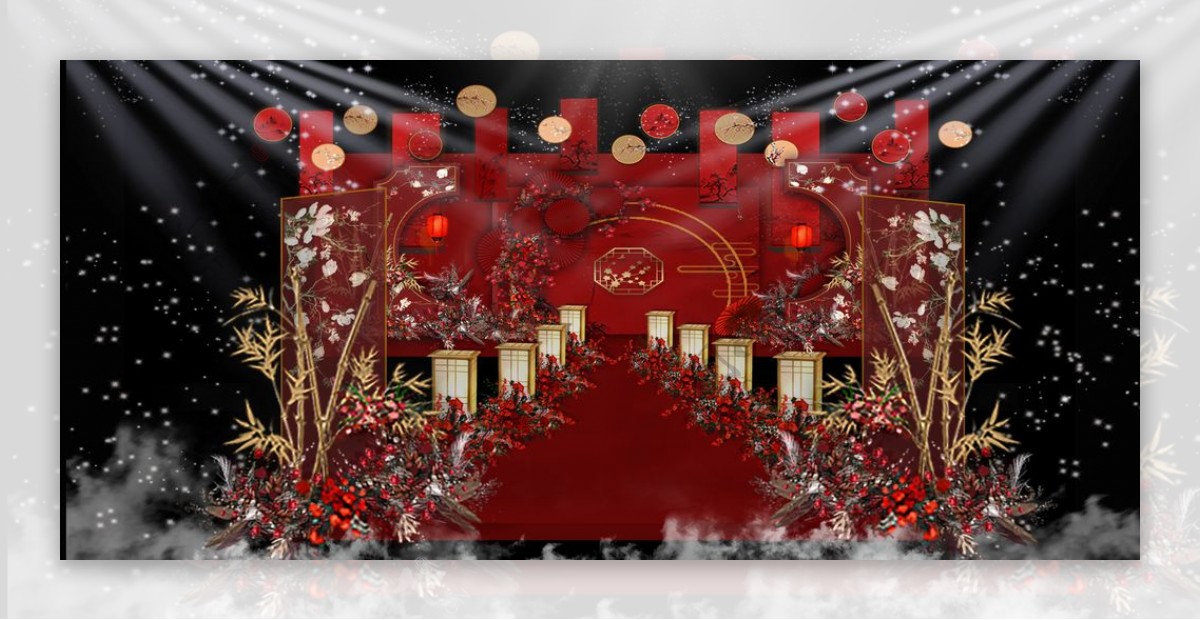 红色新中式婚礼设计效果图图片