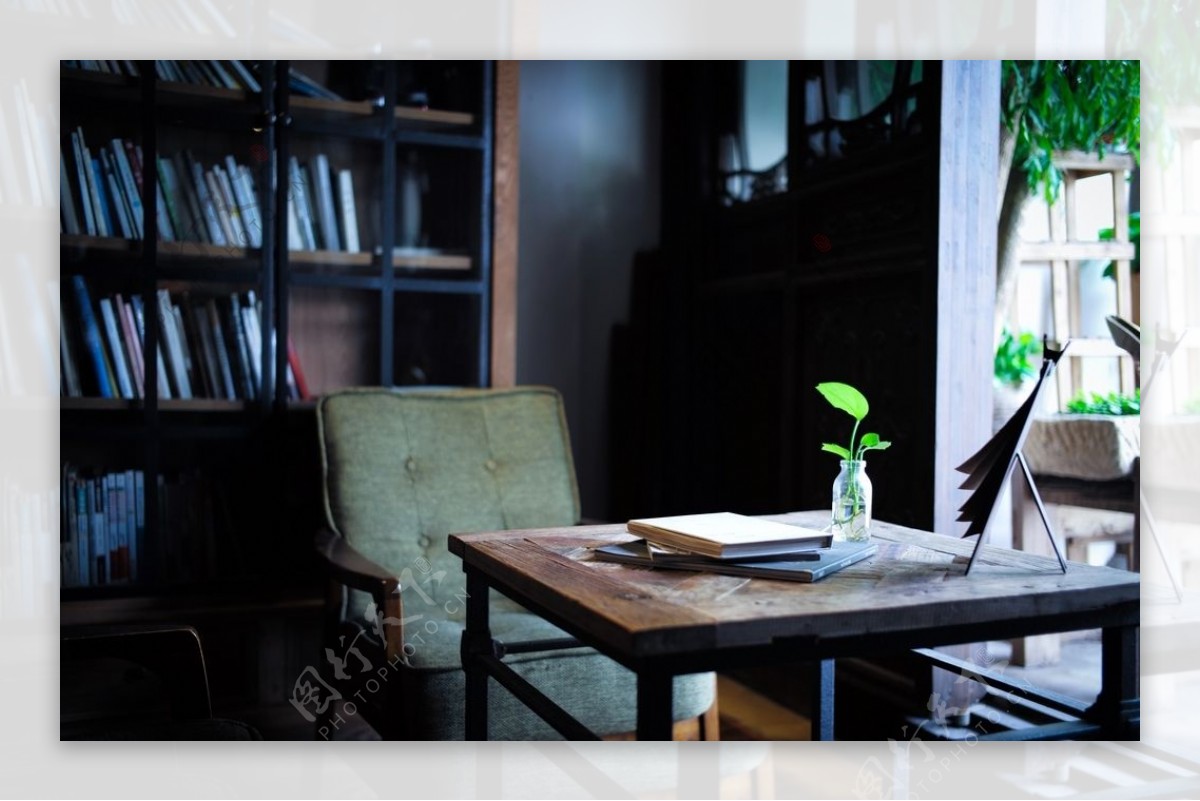 书房绿植绿萝植物复古背景素材图片