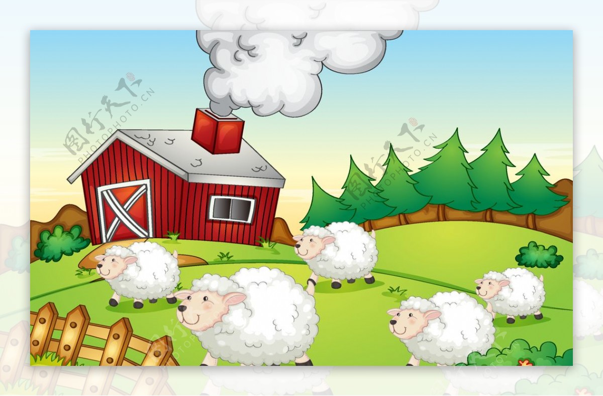 卡通农场绵羊群图片