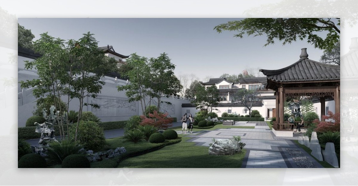 中式庭院园小区林景观效果图图片