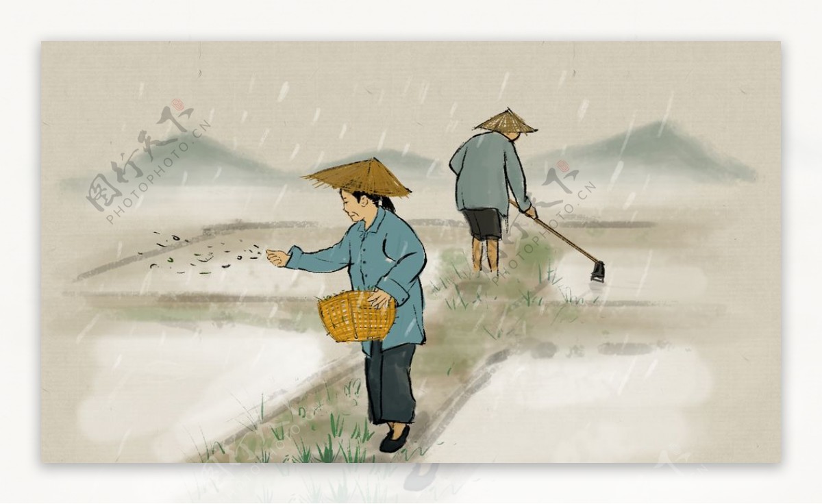 谷雨传统节日插画卡通背景素材图片