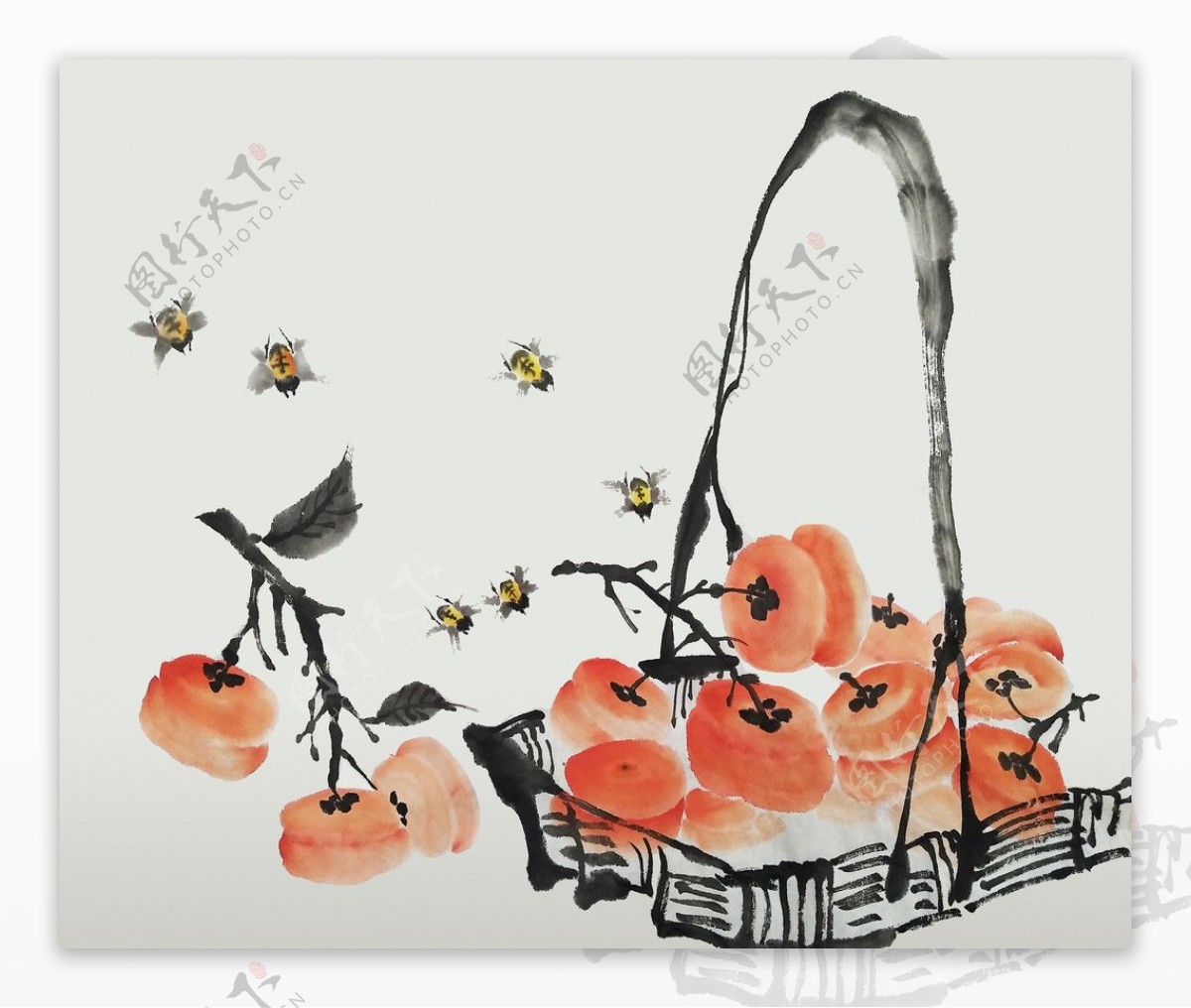 柿子水墨水彩复古背景海报素材图片