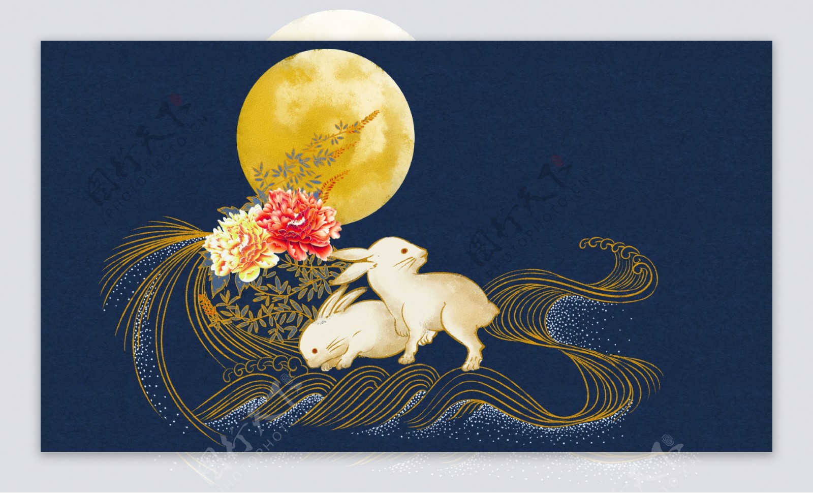 中秋玉兔复古插画背景海报素材图片