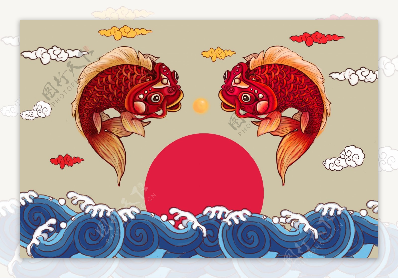 锦鲤浮世绘传统复古背景海报素材图片