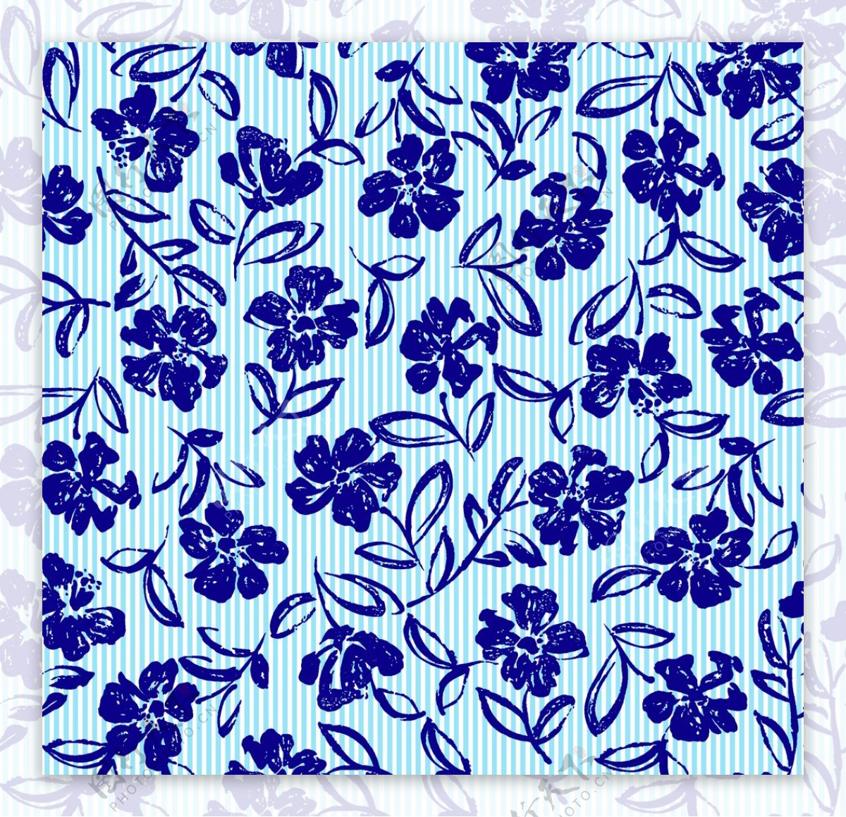 蓝色花卉无缝背景图片