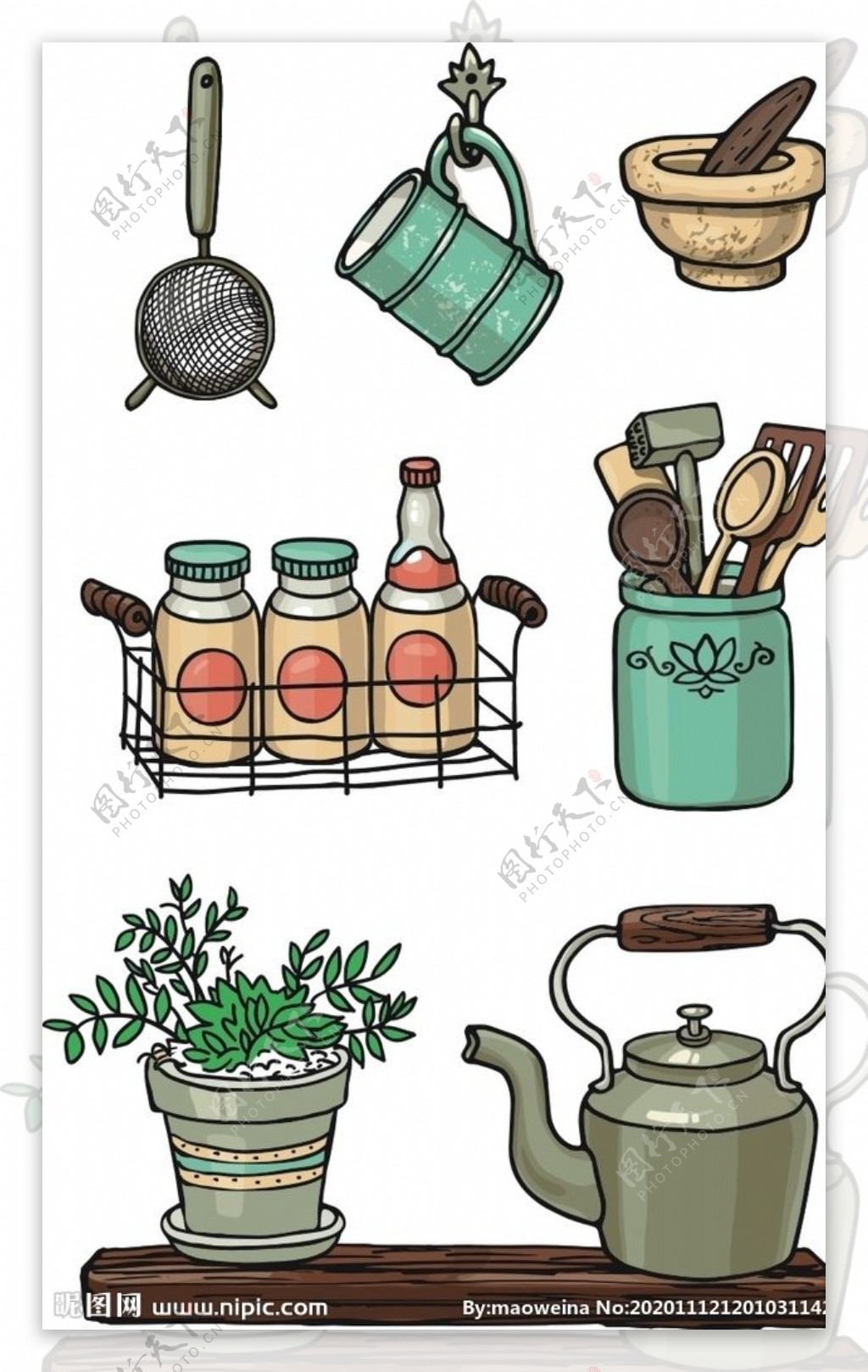 卡通手绘厨房餐具图片