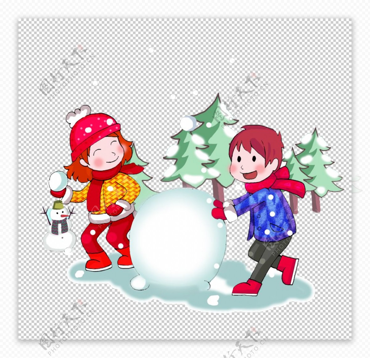 冬季滚雪球卡通背景海报素材图片