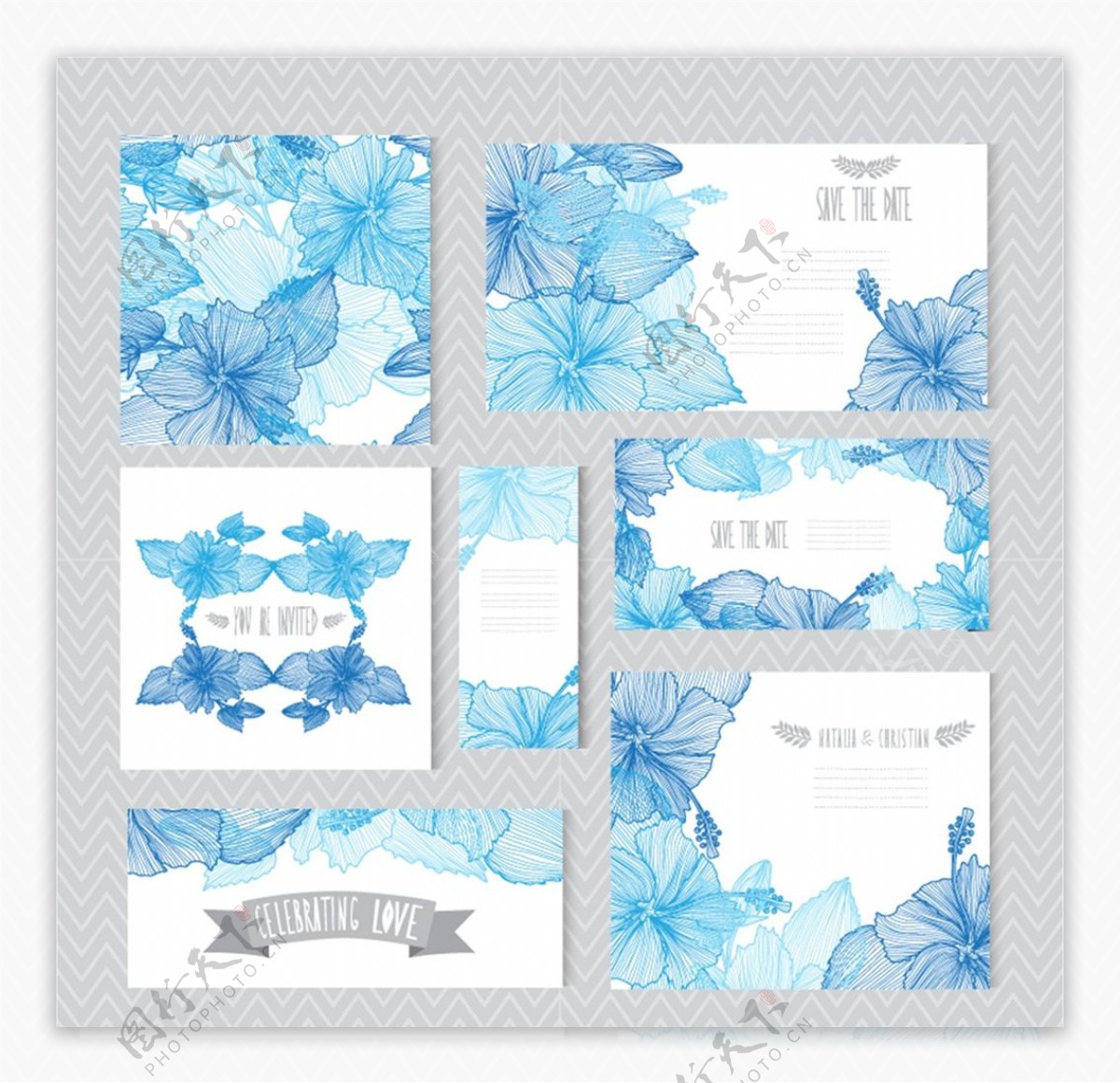 手绘花卉婚礼卡片图片