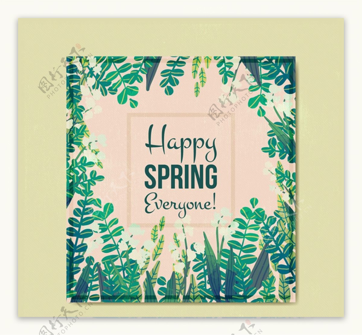 春季绿叶方形卡片图片
