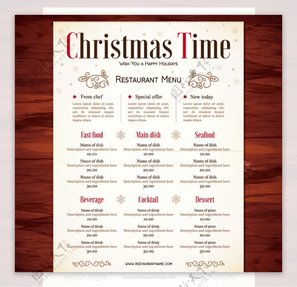 圣诞节餐厅菜单图片
