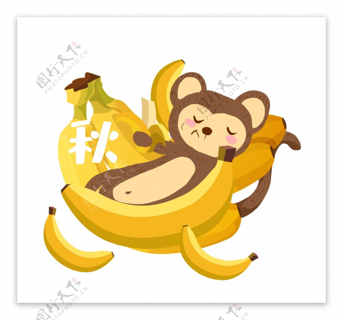 秋天丰收吃香蕉的猴子素材图片
