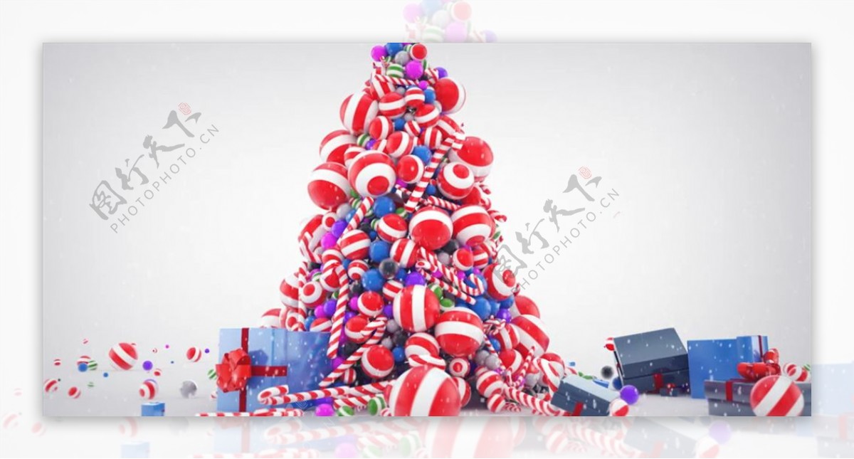 C4D模型动画圣诞礼物糖果堆图片