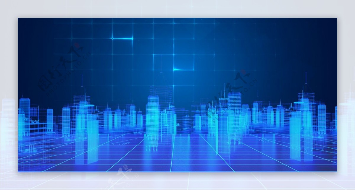 蓝色科技城市电子商务背景图片