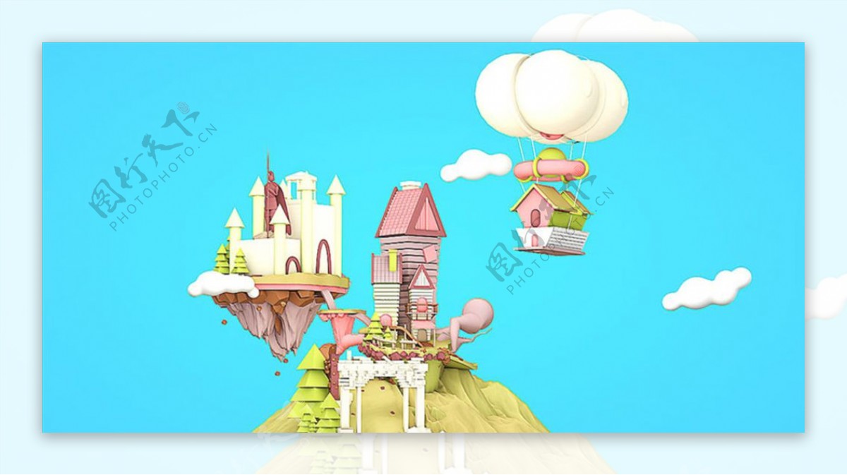 C4D模型移动城堡热气球房子图片