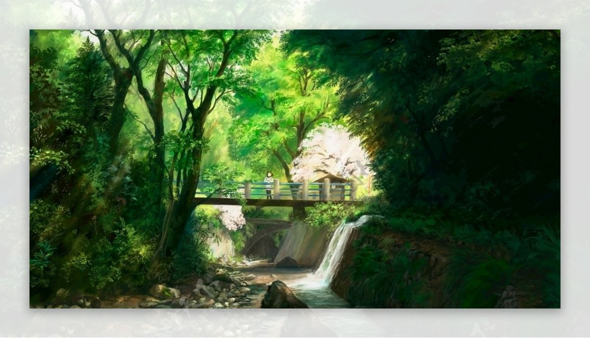 森林阳光风景手绘二次元图片