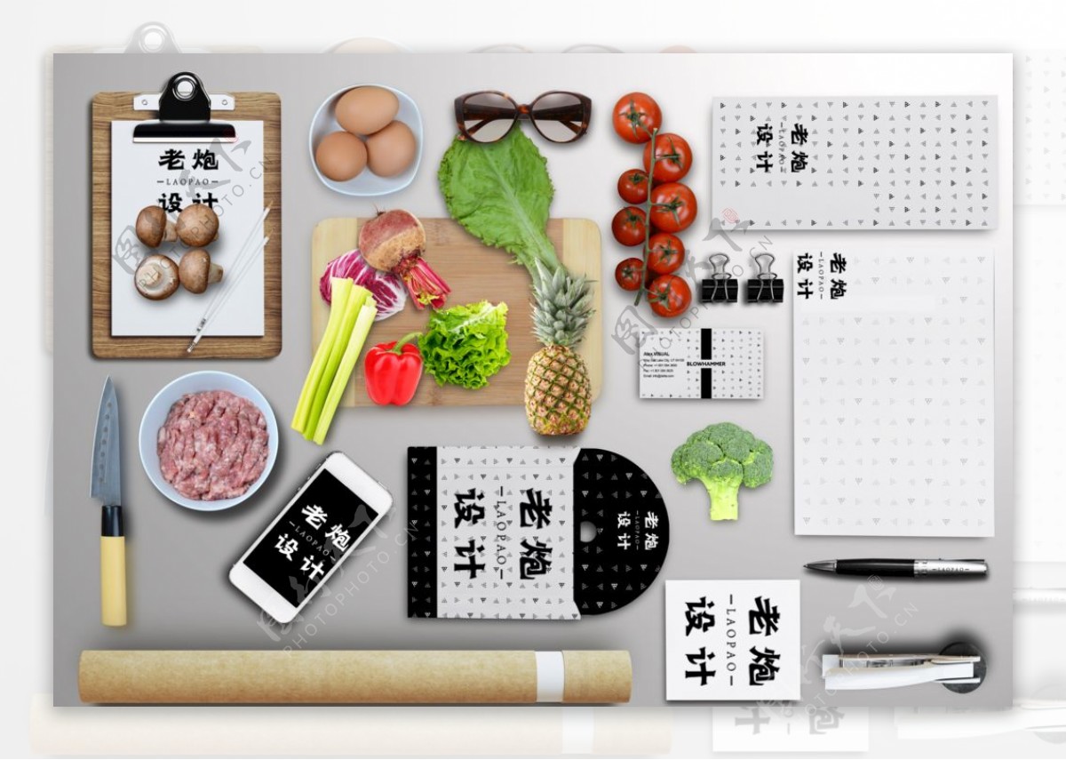 厨房餐具蔬菜样机图片