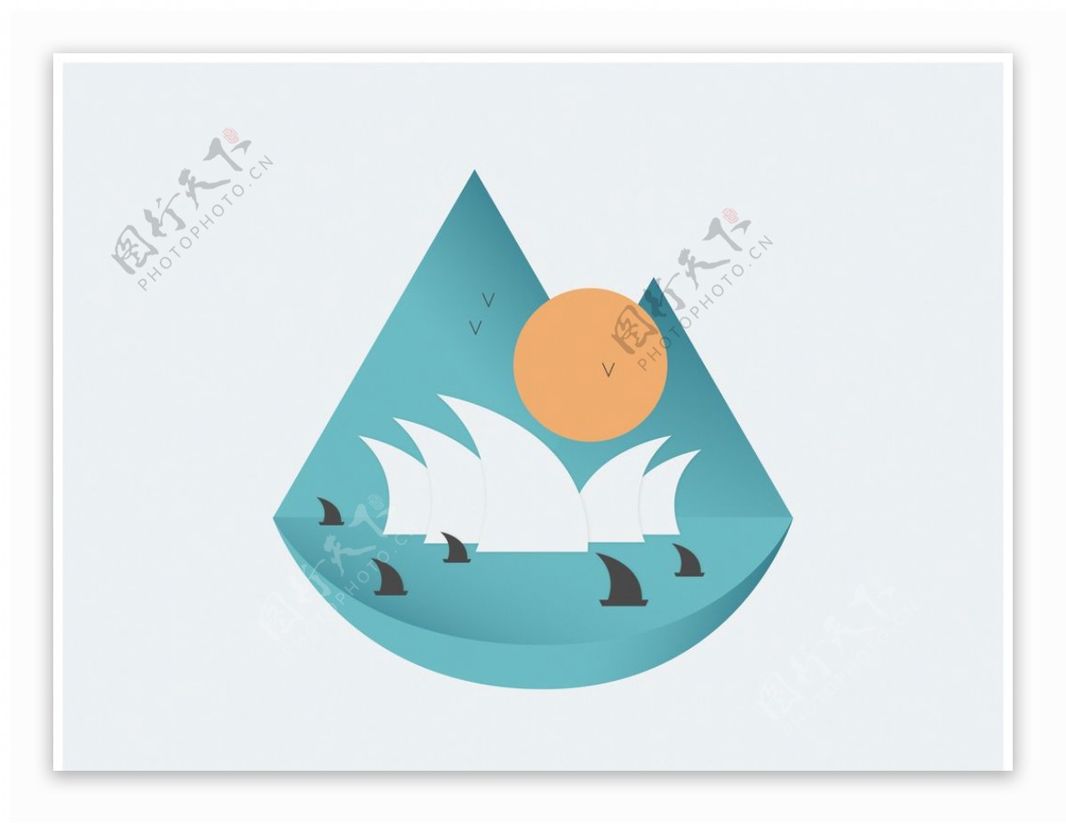 海洋帆船logo插画图片