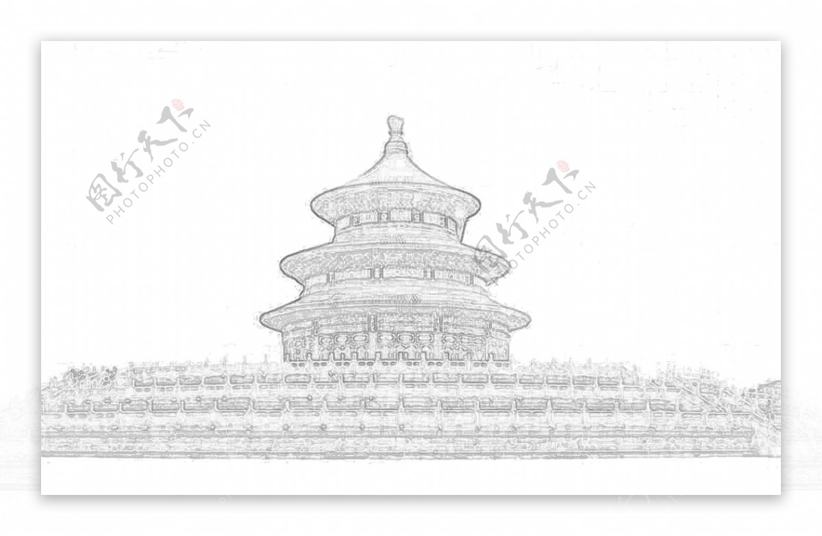 北京天坛轻描线性稿图片