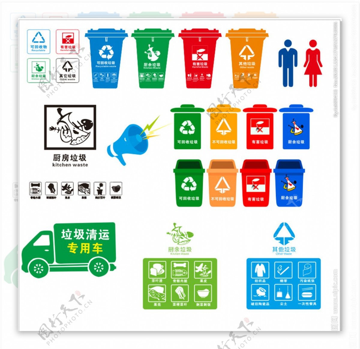 垃圾分类垃圾箱垃圾车图片